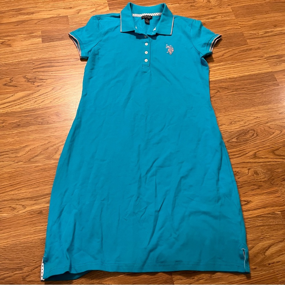 U.S. Polo Assn. Blue Casual Button-Down Dress Pink Polo Logo On Chest